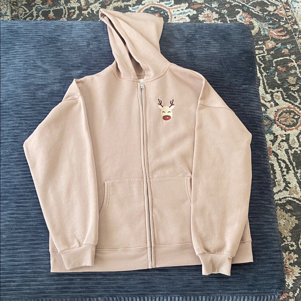 Children's Beige Hoodie with Reindeer Motif